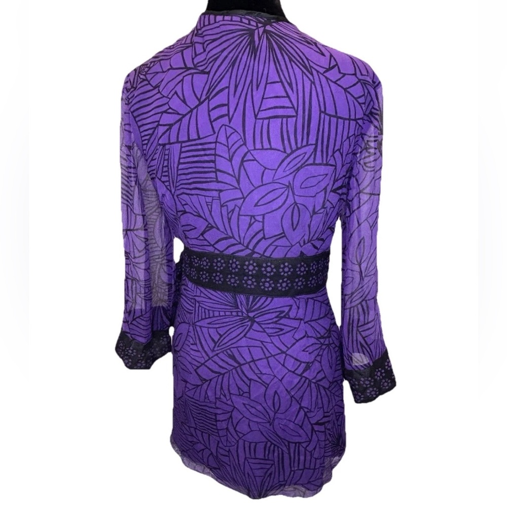 Silkland 100% silk fully lined purple/Black kimono style wrap blouse size small - Picture 2 of 12